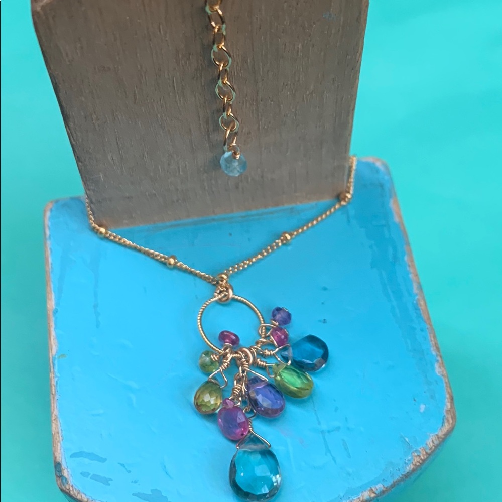 Peridot, Amethyst, Ruby, Citrine Gold Necklace